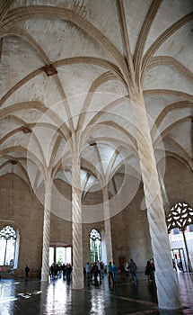 Arches and columns inside Palma de Mallorca historical silk exchange vertical